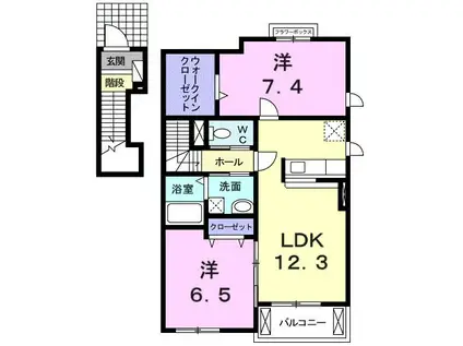 プリートカーサ内浜III(2LDK/2階)の間取り写真