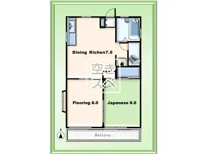 エステート関道(2DK/3階)の間取り写真