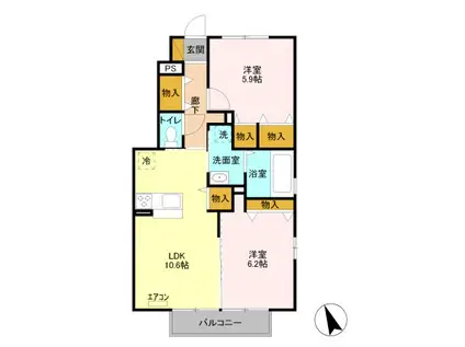 セジュール椿 B(2LDK/1階)の間取り写真