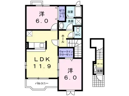 ティーハーベストA 西新町(2LDK/2階)の間取り写真