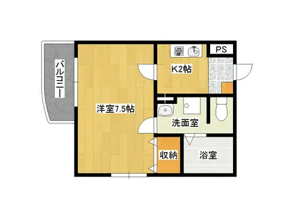 シャトル工大前(1K/2階)の間取り写真