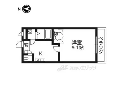 グリーンティⅡ(1K/2階)の間取り写真