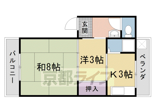 洛西マンションNO.1(2K/1階)の間取り写真
