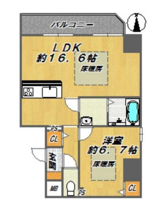 プレスト博労町(1LDK/7階)の間取り写真