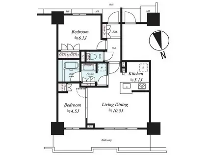 BRILLIATOWER聖蹟桜ヶ丘BLOOMINGRESIDENCE(2LDK/10階)の間取り写真