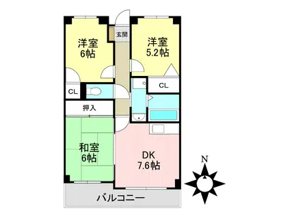 グランドール(3DK/1階)の間取り写真