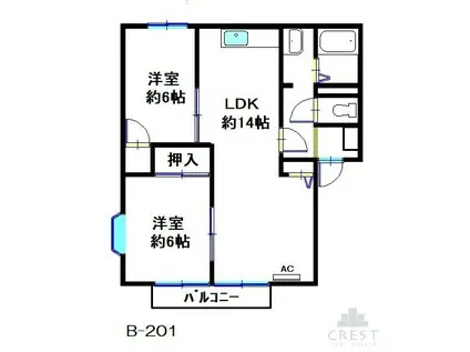 オリンポスB(2LDK/2階)の間取り写真