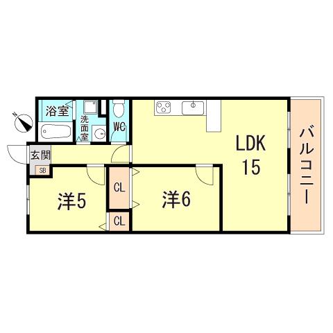 ユニハイム明石(2LDK/11階)の間取り写真