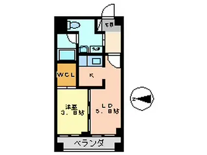 ケーディーエックス千早レジデンス(1DK/2階)の間取り写真