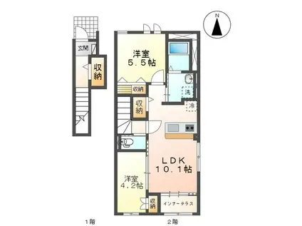 ヴァンクレール(2LDK/2階)の間取り写真
