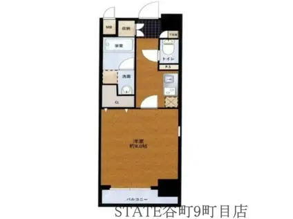 COCORO-ウエスト(1K/6階)の間取り写真