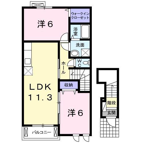 シャトーアンジュ(2LDK/2階)の間取り写真