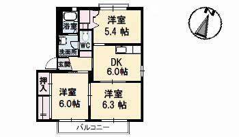 シャーメゾン大福A(3DK/2階)の間取り写真