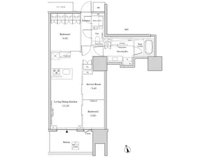 ザ・パークハビオ北千住(2SLDK/14階)の間取り写真