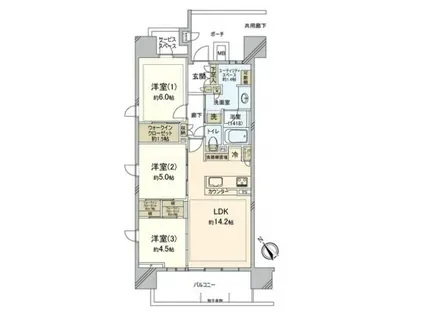パークホームズ登戸ステーションアヴェニュー(3LDK/11階)の間取り写真