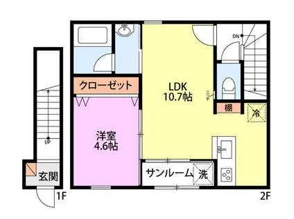 オークガーデン(1LDK/2階)の間取り写真