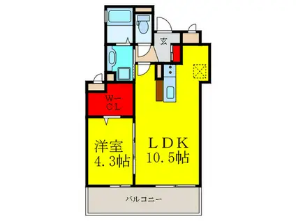 ルリエ江坂(1LDK/1階)の間取り写真