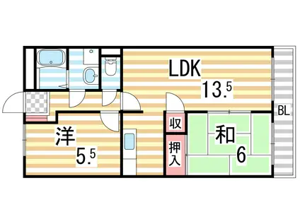 フロンティア深野(2LDK/3階)の間取り写真