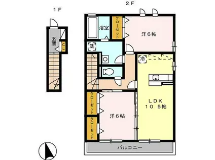 ラフィーネB棟(2LDK/2階)の間取り写真
