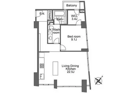WALK赤坂(1LDK/6階)の間取り写真
