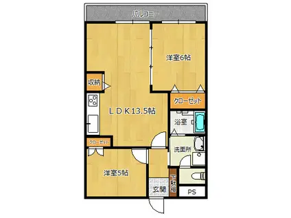 ロマネスク志井(2LDK/3階)の間取り写真