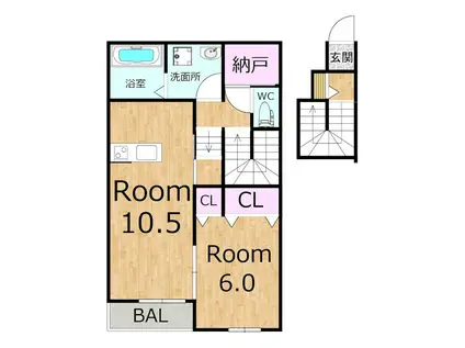 ベルリード近江八幡C棟(1SLDK/2階)の間取り写真