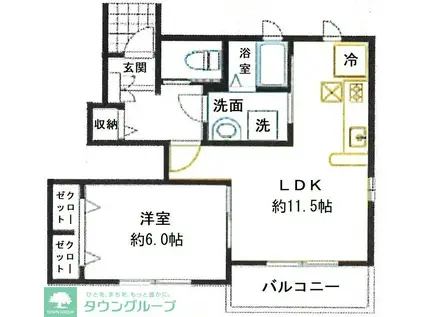 プラス ウィル(1LDK/1階)の間取り写真