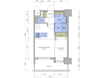 ネストピア東比恵駅前III(1LDK/8階)の間取り写真