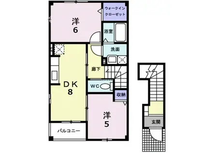 ドゥ・サンパティークA(2DK/2階)の間取り写真