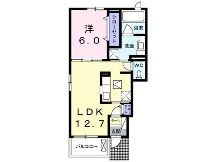 フォルシュ芦原 II(1LDK/1階)の間取り写真