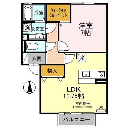 アミュレット A棟(1LDK/2階)の間取り写真
