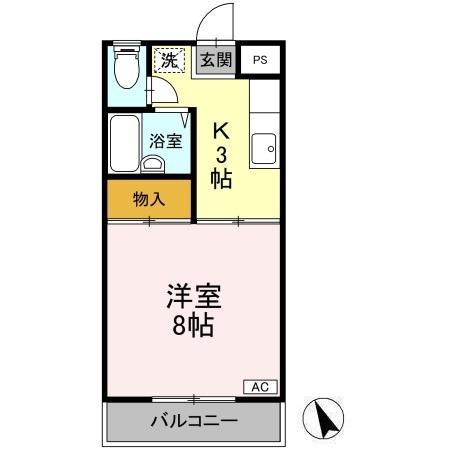 マルマツハイツ A棟(1K/2階)の間取り写真