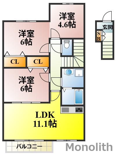 アーバン新家(3LDK/2階)の間取り写真
