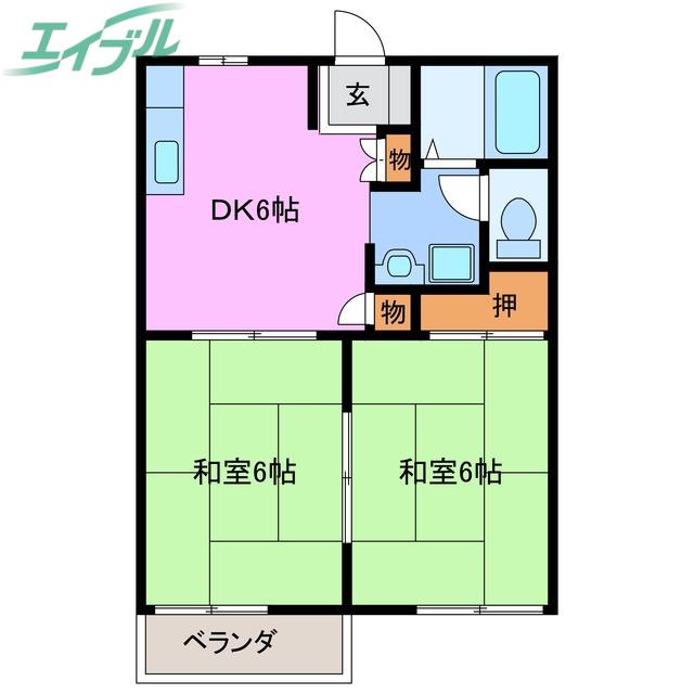 じゅねすしろやま A(2DK/2階)の間取り写真
