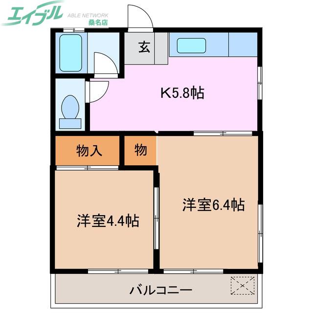 サニーハイツ服部(2DK/2階)の間取り写真