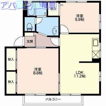 モンアミA棟(2LDK/2階)の間取り写真