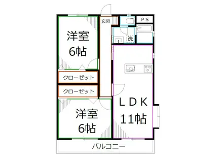 エステート国立(2LDK/4階)の間取り写真
