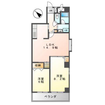 エクレール鶴舞(2LDK/11階)の間取り写真