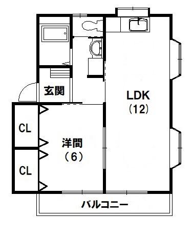 レアール早出B(1LDK/2階)の間取り写真
