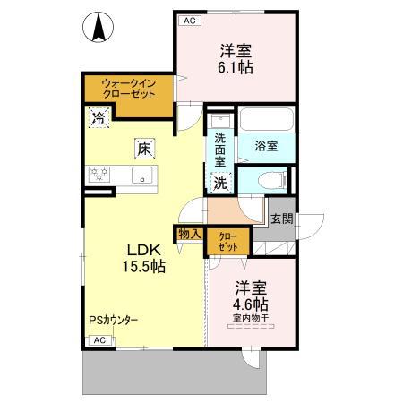 ルシェリア豊中(2LDK/1階)の間取り写真