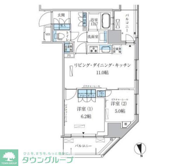 パークアクシス上野松が谷(2LDK/9階)の間取り写真