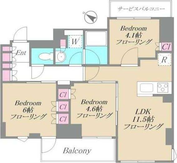 TENAS千歳船橋(3LDK/3階)の間取り写真