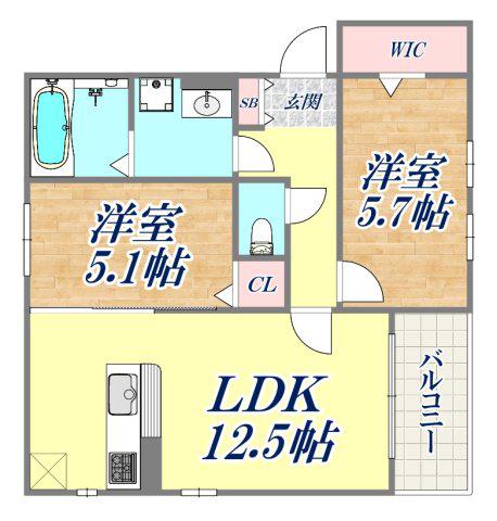 SANSEVIERIA夏原(2LDK/2階)の間取り写真