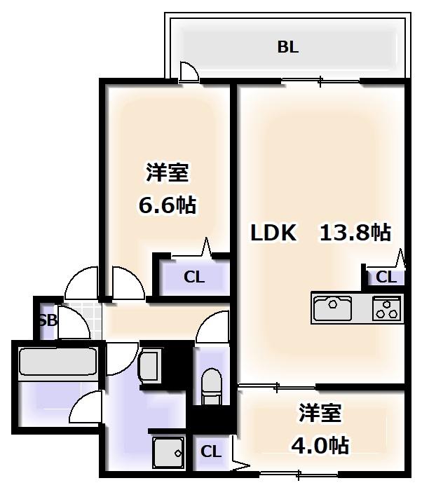 クラシスト苅田ウエスト(2LDK/1階)の間取り写真