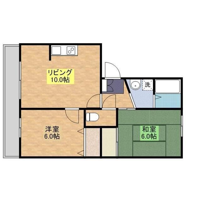 ホ-ムタウン若葉A(2LDK/2階)の間取り写真