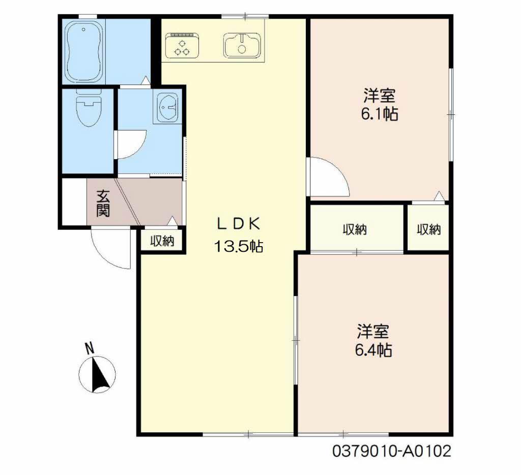 ディアス元岡  1番館(2LDK/1階)の間取り写真