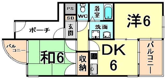 MIZUKI武庫之荘(2DK/2階)の間取り写真