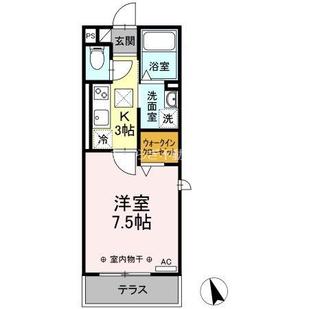 D-HILLS山下(1K/1階)の間取り写真