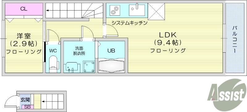 リヴェール八乙女(1LDK/2階)の間取り写真