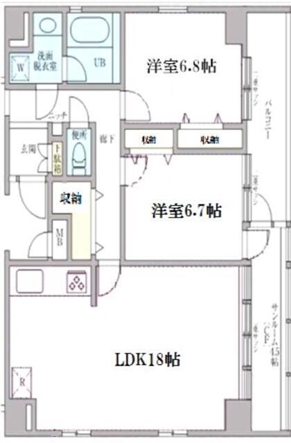 ジェネラス・パレス(2LDK/7階)の間取り写真